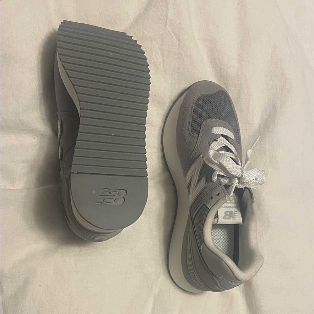 New Balance Charcoal and White Sneakers 574 platform